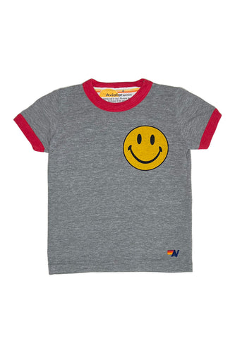 KID'S SMILEY 2 RINGER TEE - HEATHER GREY // RED Kid's Tee Aviator Nation