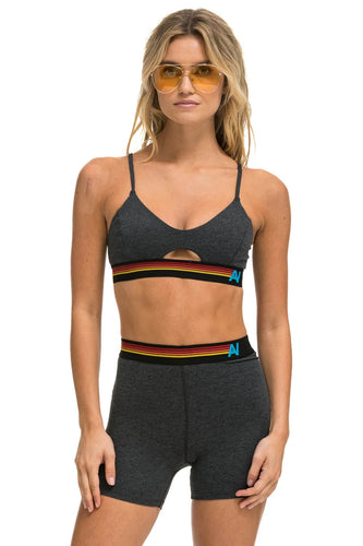 LOGO ELASTIC KEYHOLE BRA - CHARCOAL Sports Bra Aviator Nation