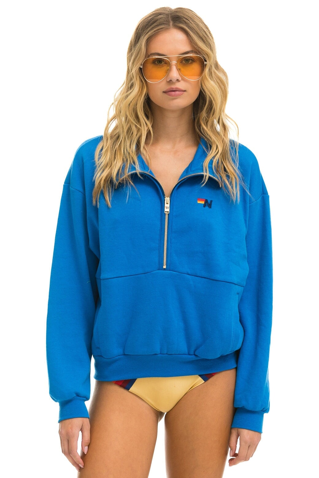 LOGO EMBROIDERY HALF ZIP SWEATSHIRT - OCEAN Sweatshirt Aviator Nation