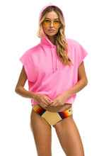 Cargar imagen en el visor de la galería, LOGO EMBROIDERY SLEEVELESS RELAXED CROPPED PULLOVER HOODIE - NEON PINK Aviator Nation