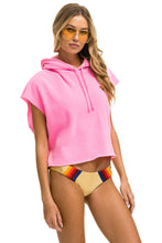 Cargar imagen en el visor de la galería, LOGO EMBROIDERY SLEEVELESS RELAXED CROPPED PULLOVER HOODIE - NEON PINK Aviator Nation