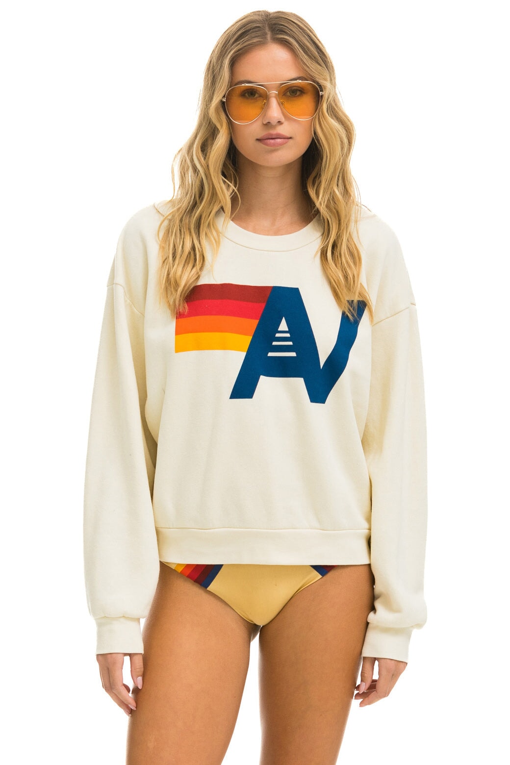 LOGO RELAXED CREW SWEATSHIRT - VINTAGE WHITE Sweatshirt Aviator Nation