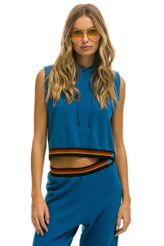 LOGO STRIPE RELAXED CROP PULLOVER HOODIE - CARIBBEAN Hoodie Aviator Nation