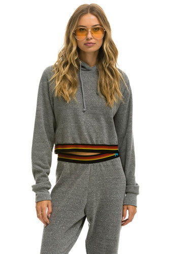LOGO STRIPE RELAXED CROP PULLOVER HOODIE - HEATHER GREY Hoodie Aviator Nation
