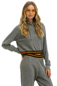 LOGO STRIPE RELAXED CROP PULLOVER HOODIE - HEATHER GREY Hoodie Aviator Nation
