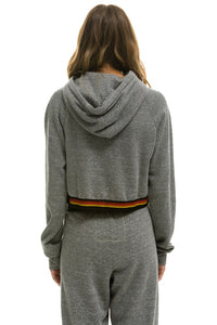 LOGO STRIPE RELAXED CROP PULLOVER HOODIE - HEATHER GREY Hoodie Aviator Nation
