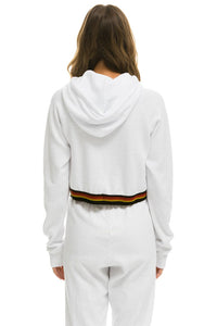 LOGO STRIPE RELAXED CROP PULLOVER HOODIE - WHITE Hoodie Aviator Nation