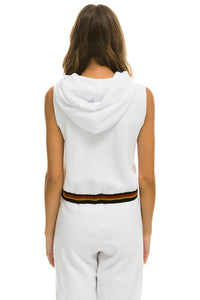 LOGO STRIPE RELAXED SLEEVELESS CROP PULLOVER HOODIE - WHITE Hoodie Aviator Nation