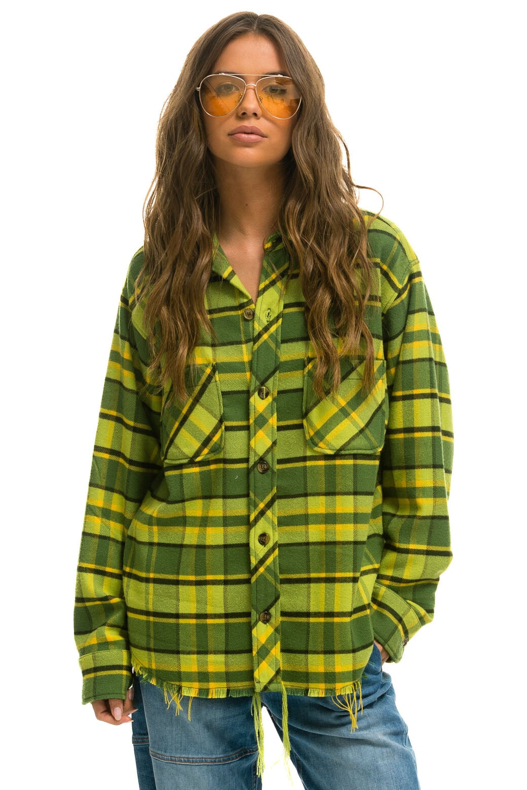 PLAID FLANNEL LIGHT WEIGHT UNISEX WESTERN SHIRT - AVOCADO PLAID Flannel Aviator Nation