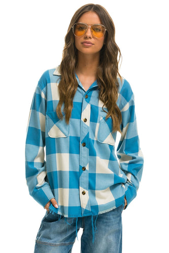 PLAID FLANNEL LIGHT WEIGHT UNISEX WESTERN SHIRT - SKY PLAID Flannel Aviator Nation