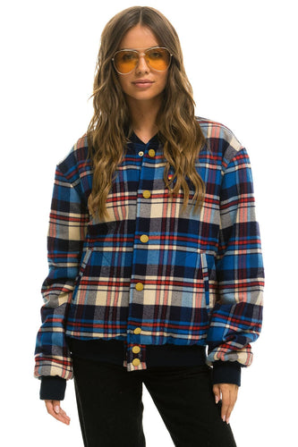 PLAID UNISEX VARSITY JACKET - PATRIOT PLAID Flannel Aviator Nation