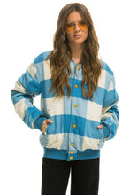 Cargar imagen en el visor de la galería, PLAID UNISEX VARSITY JACKET - SKY PLAID Flannel Aviator Nation