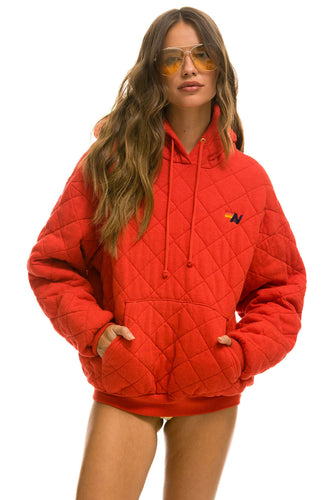 QUILTED RELAXED PULLOVER HOODIE - RED Hoodie Aviator Nation