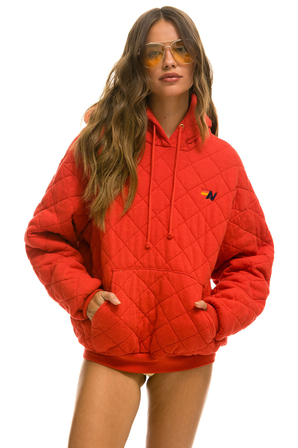 QUILTED RELAXED PULLOVER HOODIE - RED Hoodie Aviator Nation
