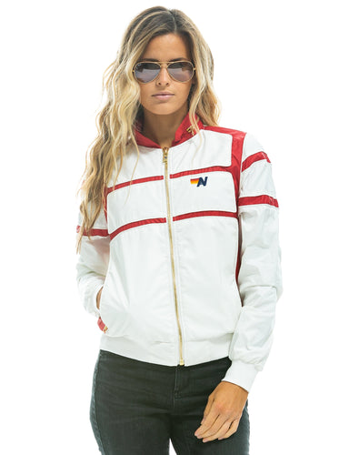 RACER JACKET - WHITE // CHERRY Women's Outerwear Aviator Nation