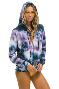 RELAXED HAND DYED ZIP HOODIE - TIE DYE BLUE PURPLE Hoodie Aviator Nation