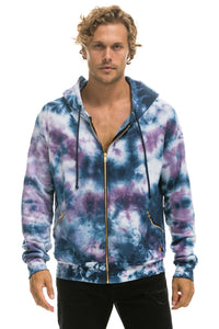 RELAXED HAND DYED ZIP HOODIE - TIE DYE BLUE PURPLE Hoodie Aviator Nation