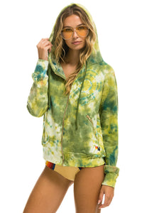 RELAXED HAND DYED ZIP HOODIE - TIE DYE GREEN YELLOW Hoodie Aviator Nation