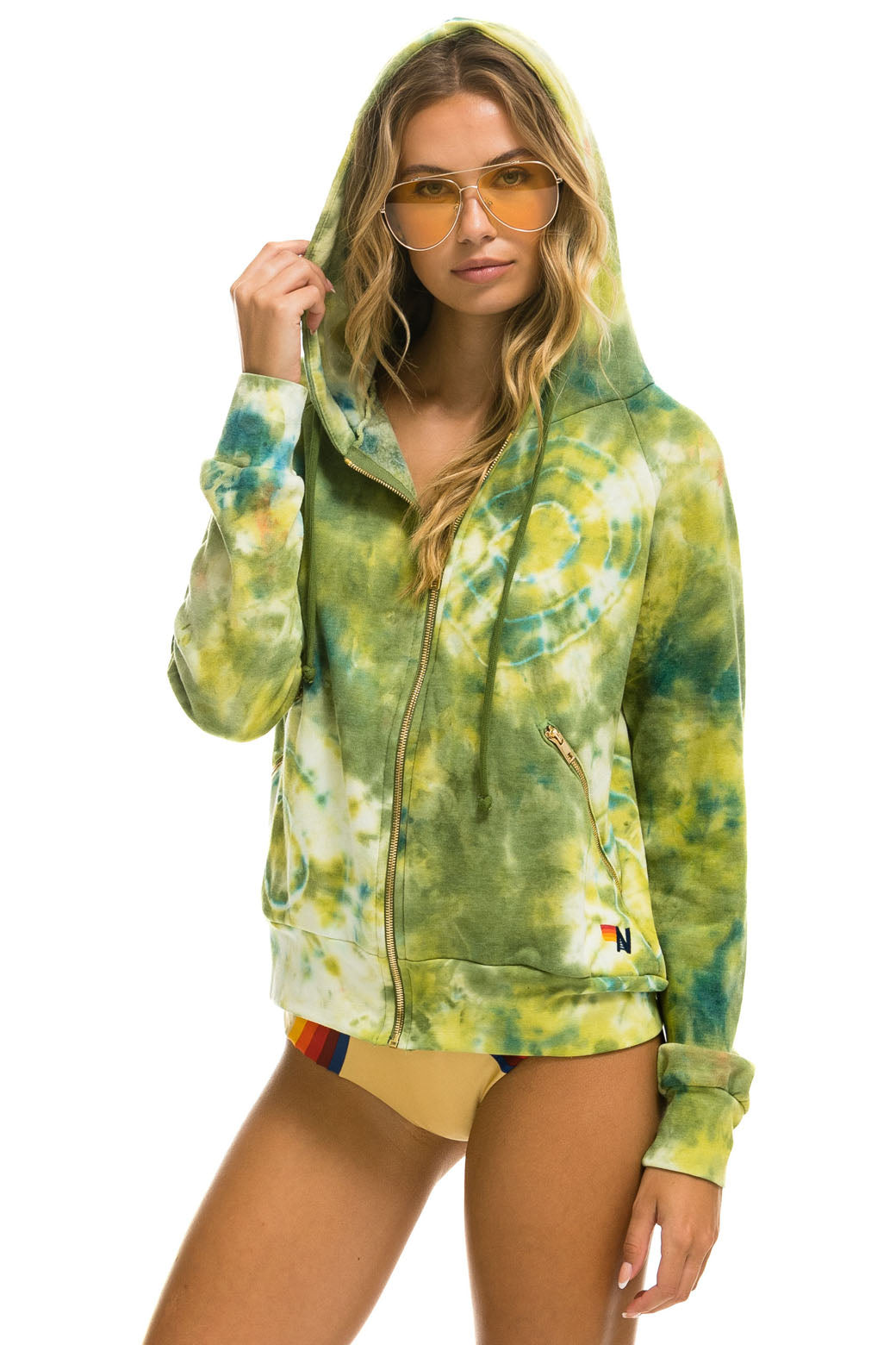RELAXED HAND DYED ZIP HOODIE - TIE DYE GREEN YELLOW Hoodie Aviator Nation