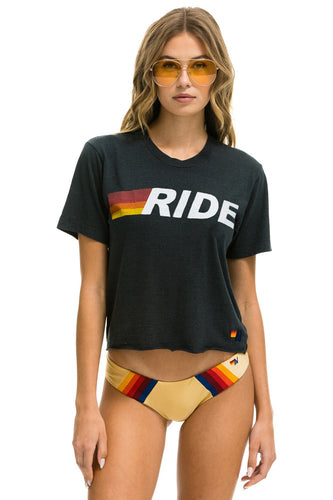 RIDE LOGO WHITE BOYFRIEND TEE - CHARCOAL Boyfriend Tee Aviator Nation