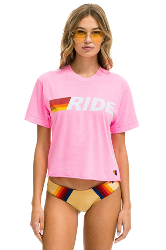 RIDE LOGO WHITE BOYFRIEND TEE - NEON PINK Boyfriend Tee Aviator Nation