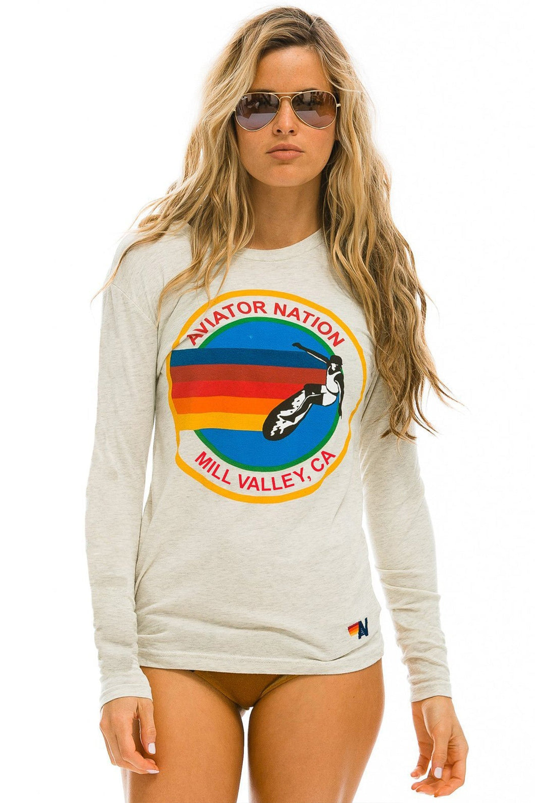 SIGNATURE MILL VALLEY LONG SLEEVE TEE - VINTAGE WHITE Tees Aviator Nation
