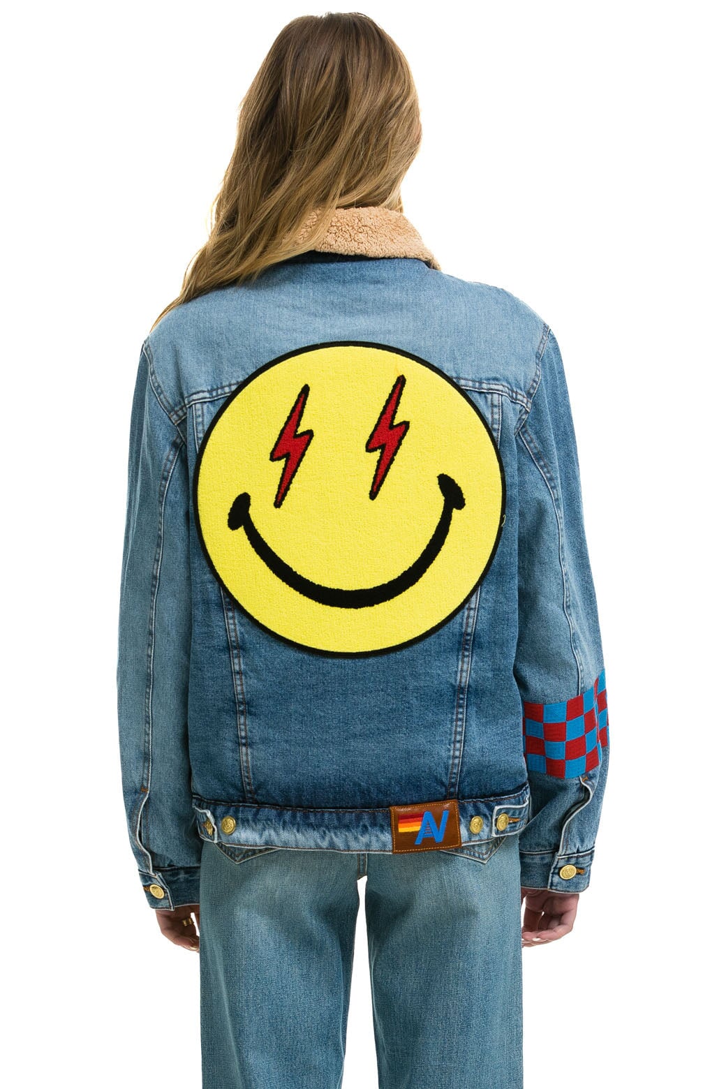 SMALL STOKED BOLT SMILEY RANCH SHERPA DENIM JACKET - SUPER LIGHT Denim Jacket Aviator Nation