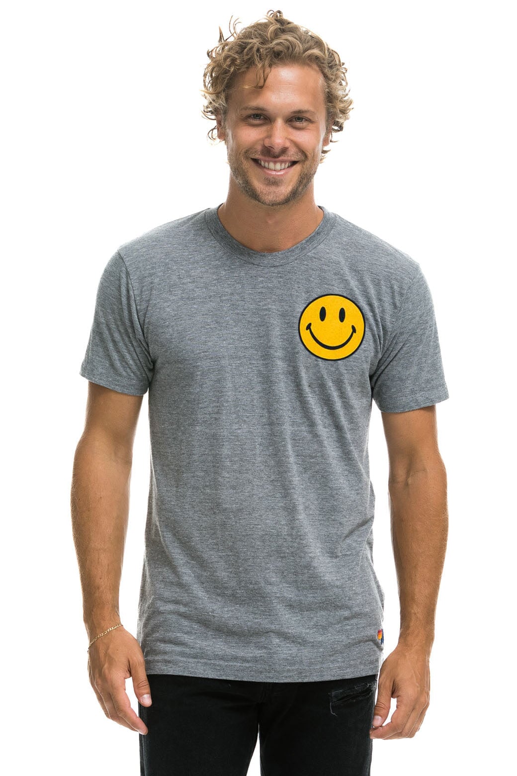 SMILEY 2 CREW TEE - HEATHER GREY Tees Aviator Nation