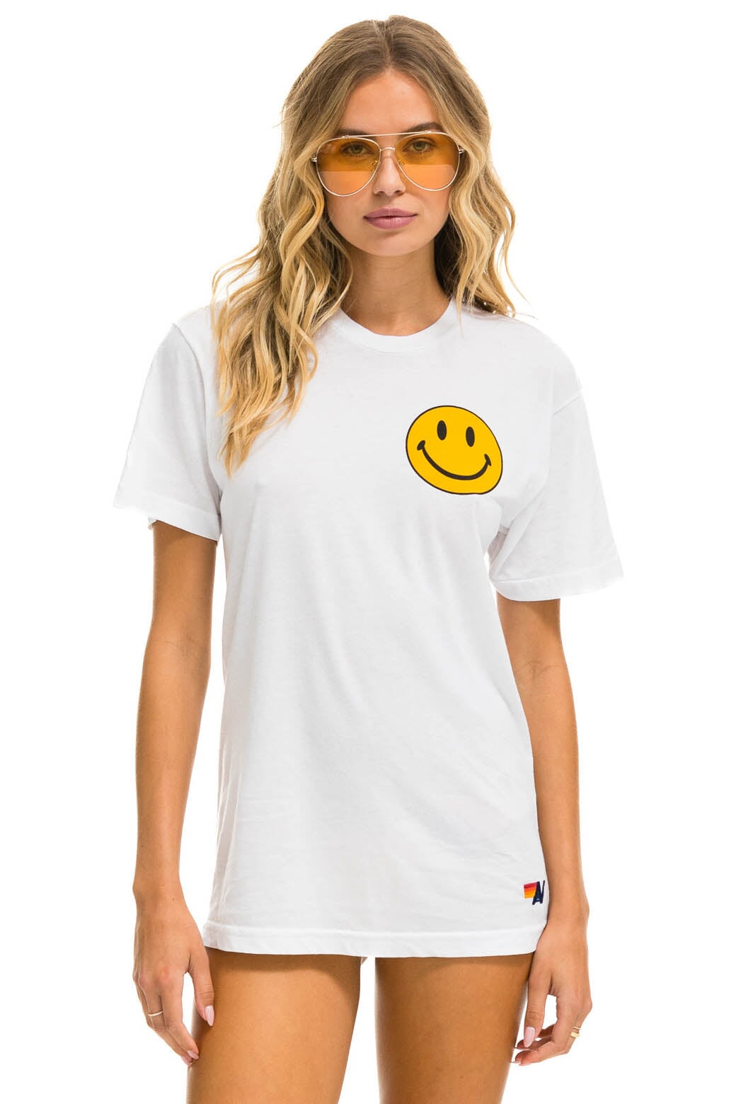 SMILEY 2 CREW TEE - WHITE Tees Aviator Nation
