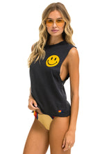 Load image into Gallery viewer, SMILEY 2 MUSCLE TEE - VINTAGE COAL Women&#39;s Tank Aviator Nation