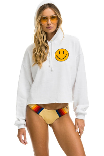 SMILEY 2 RELAXED CROPPED PULLOVER HOODIE - WHITE Aviator Nation