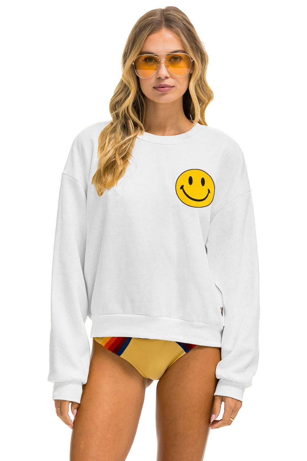 SMILEY 2 RELAXED LIGHT WEIGHT CREW SWEATSHIRT - WHITE Sweatshirt Aviator Nation