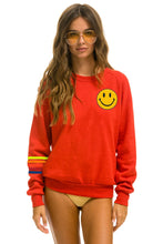 Last inn bildet i Galleri-visningsprogrammet, SMILEY 2 RUGBY STITCH CREW SWEATSHIRT - RED // NEON RAINBOW Sweatshirt Aviator Nation