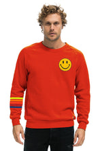 Last inn bildet i Galleri-visningsprogrammet, SMILEY 2 RUGBY STITCH CREW SWEATSHIRT - RED // NEON RAINBOW Sweatshirt Aviator Nation
