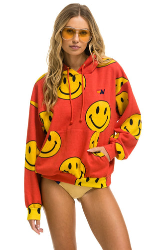 SMILEY REPEAT RELAXED PULLOVER HOODIE - RED Hoodie Aviator Nation