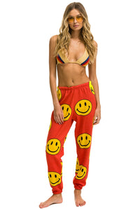 SMILEY REPEAT WOMENS SWEATPANTS - RED Women's Sweatpants Aviator Nation
