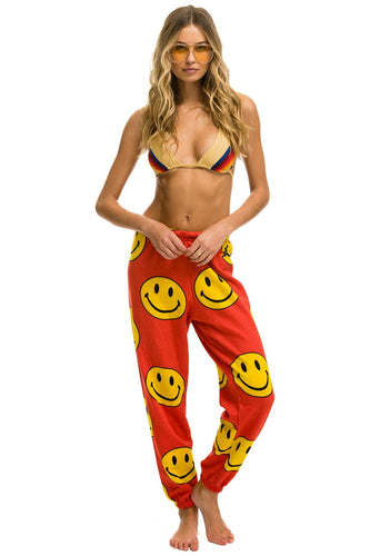 SMILEY REPEAT WOMENS SWEATPANTS - RED Women's Sweatpants Aviator Nation