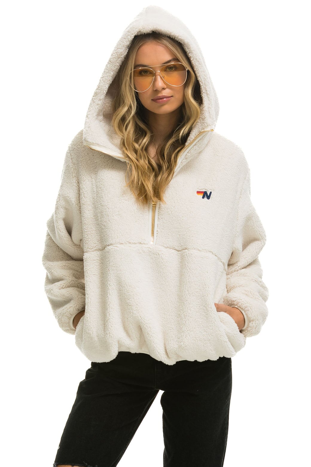 TEDDY APRES HOODED HALF ZIP JACKET - VINTAGE WHITE Women's Outerwear Aviator Nation