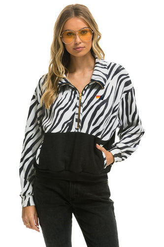 TEDDY FLEECE UNISEX HALF ZIP COLOR BLOCK JACKET - ZEBRA Sweatshirt Aviator Nation