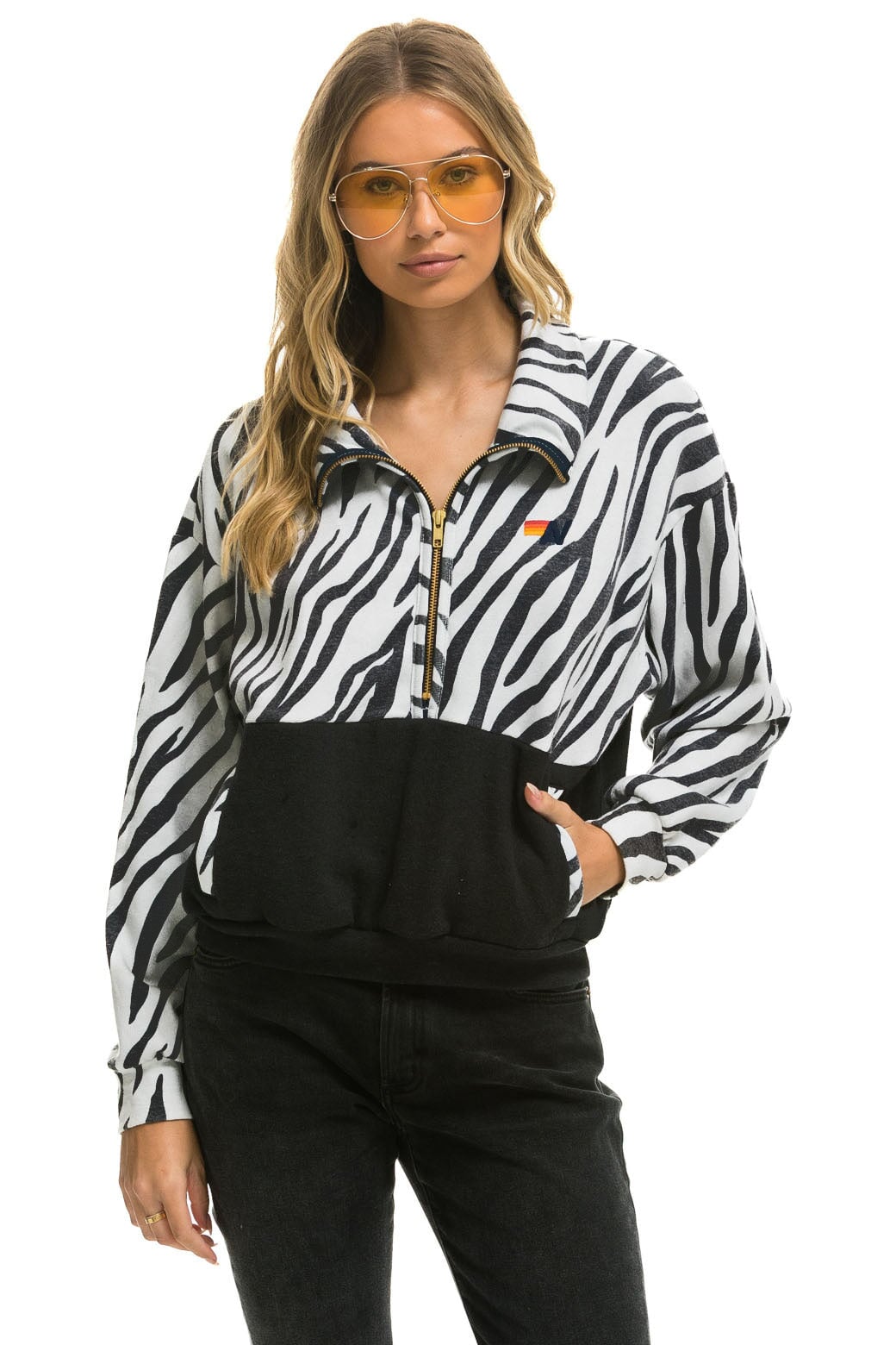 TEDDY FLEECE UNISEX HALF ZIP COLOR BLOCK JACKET - ZEBRA Sweatshirt Aviator Nation