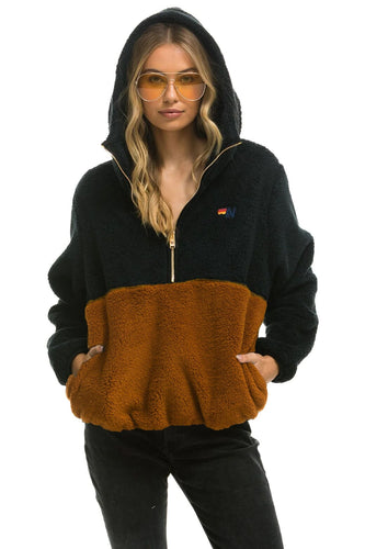 TEDDY UNISEX HOODED HALF ZIP COLOR BLOCK JACKET - BLACK Women's Outerwear Aviator Nation
