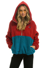 Cargar imagen en el visor de la galería, TEDDY UNISEX HOODED HALF ZIP COLOR BLOCK JACKET - CHERRY Unisex Outerwear Aviator Nation