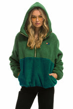Cargar imagen en el visor de la galería, TEDDY UNISEX HOODED HALF ZIP COLOR BLOCK JACKET - GARDEN GREEN Unisex Outerwear Aviator Nation