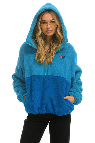 TEDDY UNISEX HOODED HALF ZIP COLOR BLOCK JACKET - OCEAN Unisex Outerwear Aviator Nation