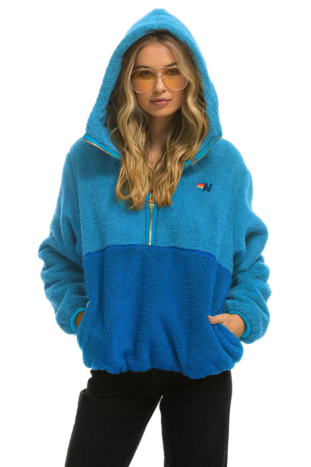TEDDY UNISEX HOODED HALF ZIP COLOR BLOCK JACKET - OCEAN Unisex Outerwear Aviator Nation