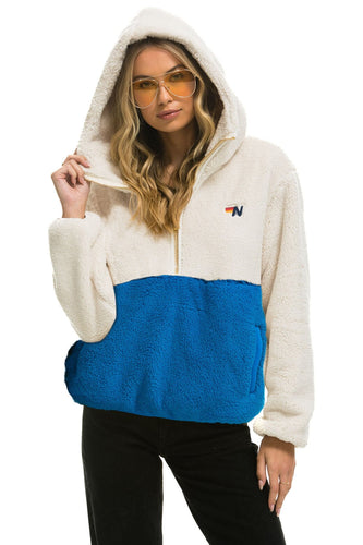 TEDDY UNISEX HOODED HALF ZIP COLOR BLOCK JACKET - VINTAGE WHITE Women's Outerwear Aviator Nation
