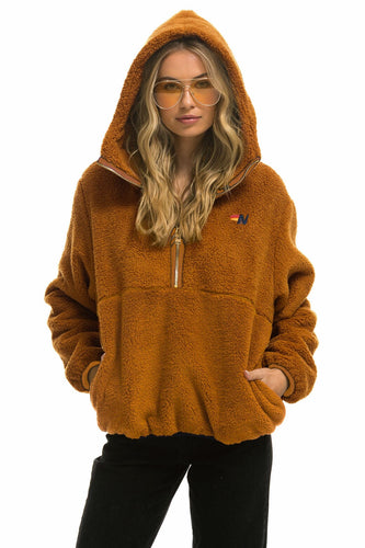 TEDDY UNISEX HOODED HALF ZIP JACKET - WHISKEY Women's Outerwear Aviator Nation
