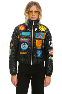 VINTAGE PATCH APRES PUFFER JACKET - BLACK GLOSSY Women's Outerwear Aviator Nation