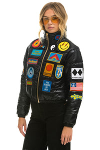 VINTAGE PATCH APRES PUFFER JACKET - BLACK GLOSSY Women's Outerwear Aviator Nation