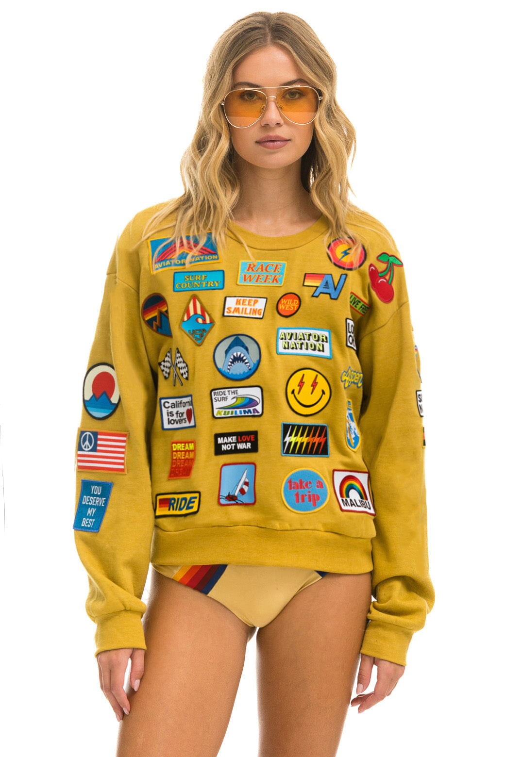 VINTAGE PATCH RELAXED CREW SWEATSHIRT - KHAKI Sweatshirt Aviator Nation